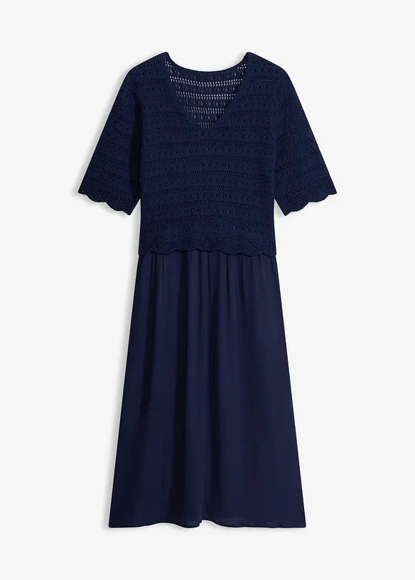 Kleid mit integriertem Ajourstrick-Oberteil, bonprix