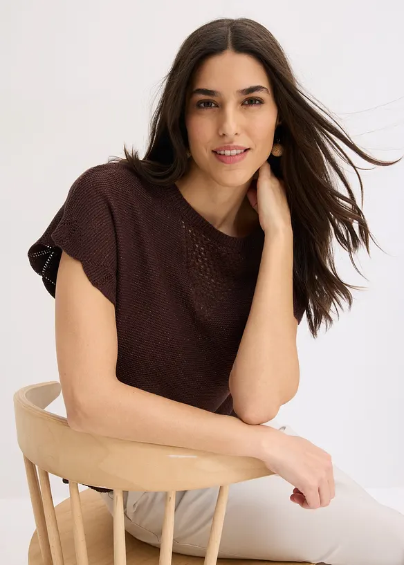Pull manches courtes avec fil brillant, bonprix