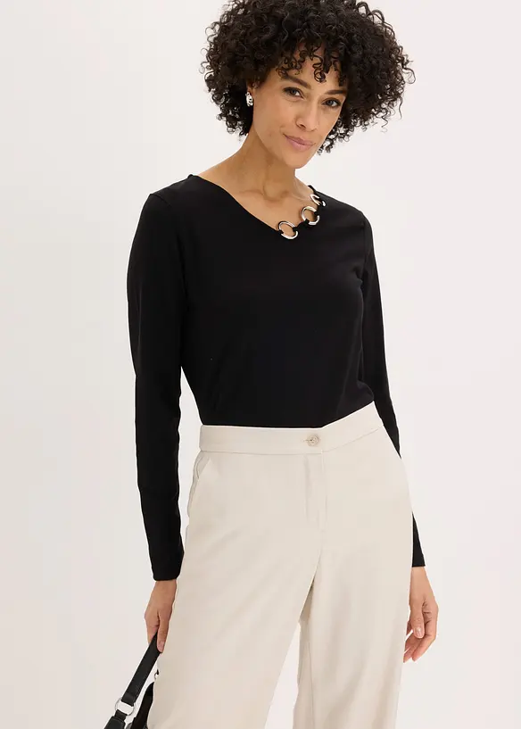 T-shirt manches longues d&eacute;tails &oelig;illets, bonprix
