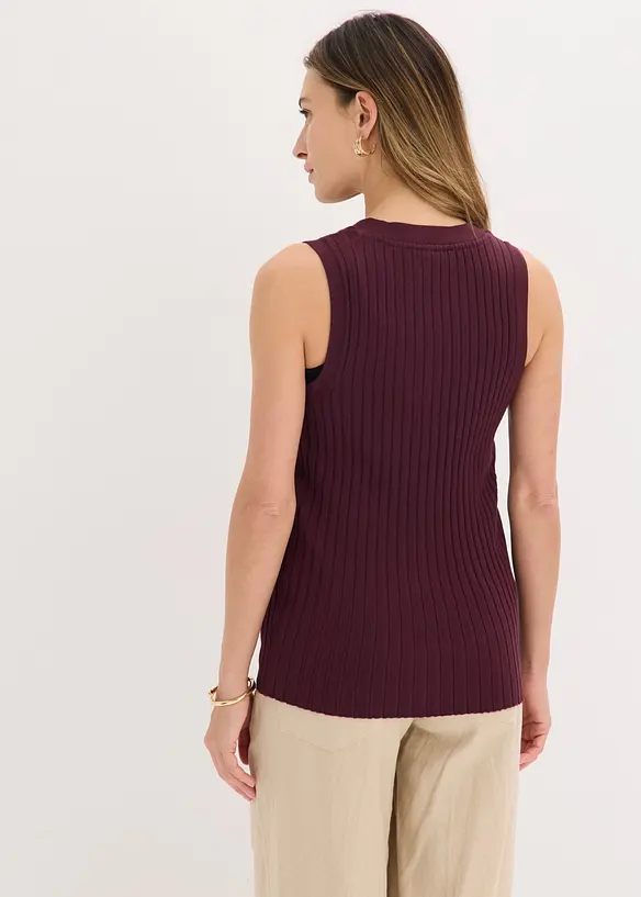Gilet sans manches en maille c&ocirc;tel&eacute;e, bonprix