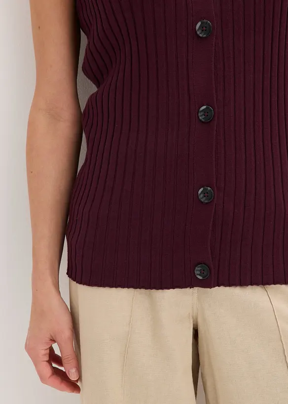 Gilet sans manches en maille c&ocirc;tel&eacute;e, bonprix
