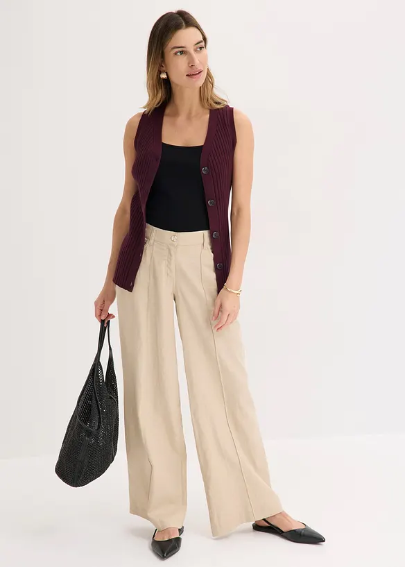 Gilet sans manches en maille c&ocirc;tel&eacute;e, bonprix