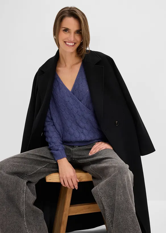 Ajour-Pullover in Wickeloptik, bonprix