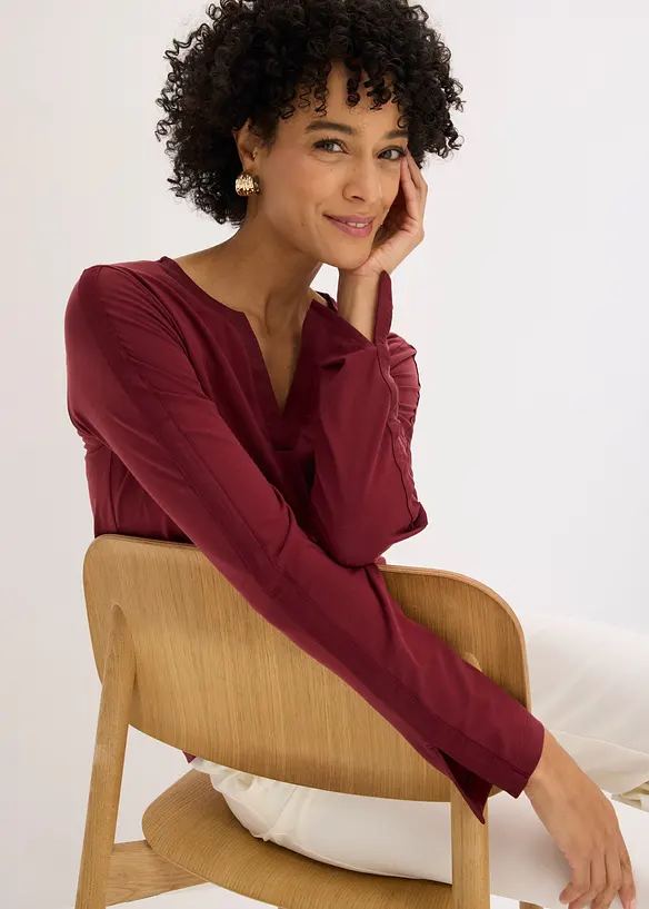 Langarmshirt mit Satinbesatz, bonprix