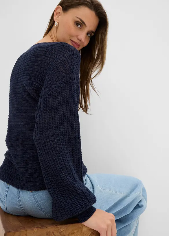 Oversize Lochstrick-Pullover, bonprix