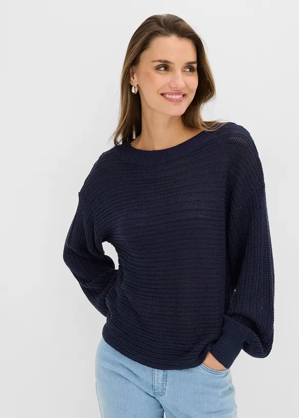 Oversize Lochstrick-Pullover, bonprix