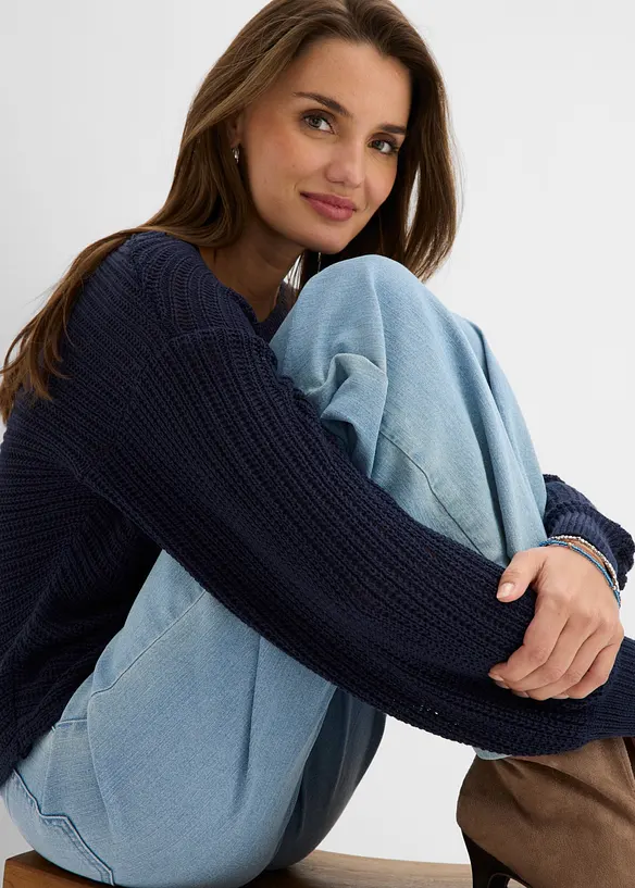 Oversize Lochstrick-Pullover, bonprix
