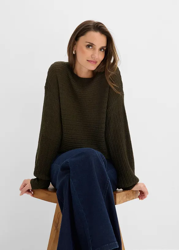 Pull oversize en maille ajour&eacute;e, bonprix