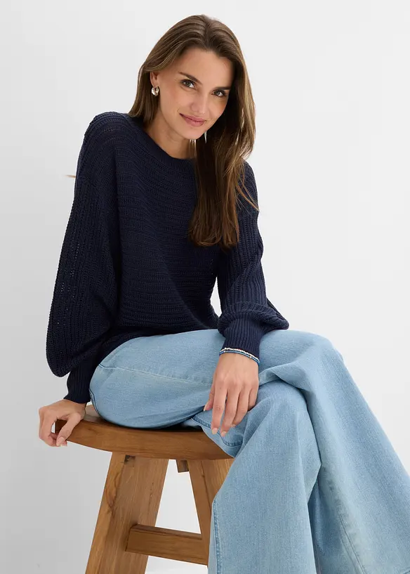 Oversize Lochstrick-Pullover, bonprix