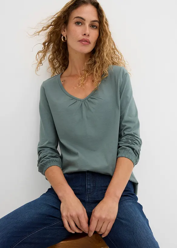 T-shirt manches longues 100% coton, finitions &eacute;lastiqu&eacute;es, bonprix