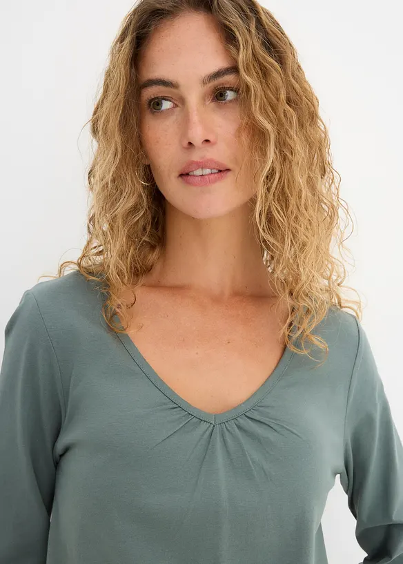 T-shirt manches longues 100% coton, finitions &eacute;lastiqu&eacute;es, bonprix