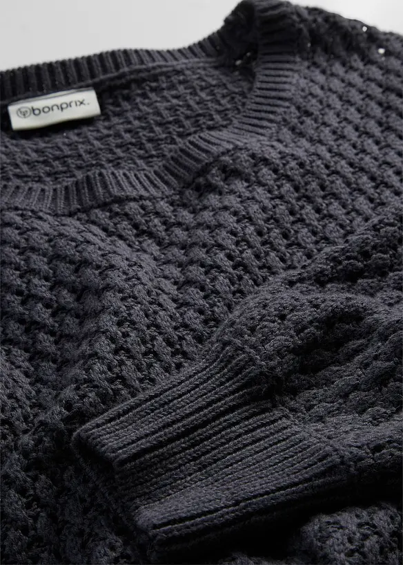 Pull en maille textur&eacute;e de coton m&eacute;lang&eacute;, bonprix