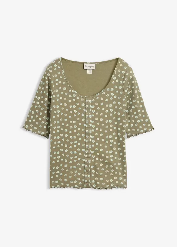 Ripp-Shirt mit Blumendruck aus reiner Baumwolle, bonprix