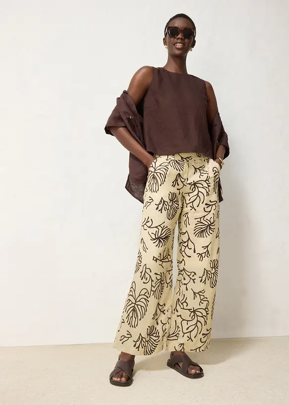Pantalon large &agrave; pinces 100% lin, bonprix