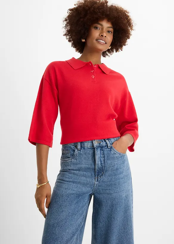 Wide-Leg-Jeans Mid Waist, cropped, bonprix