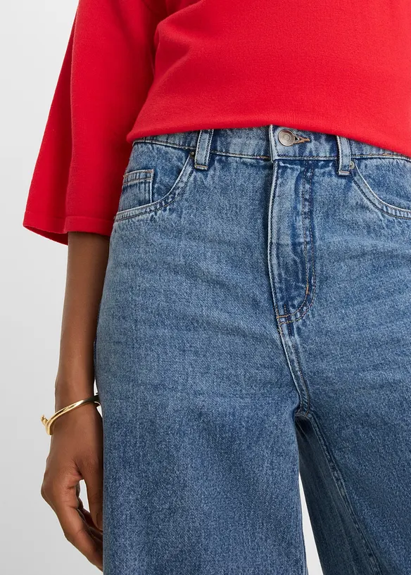 Wide-Leg-Jeans Mid Waist, cropped, bonprix