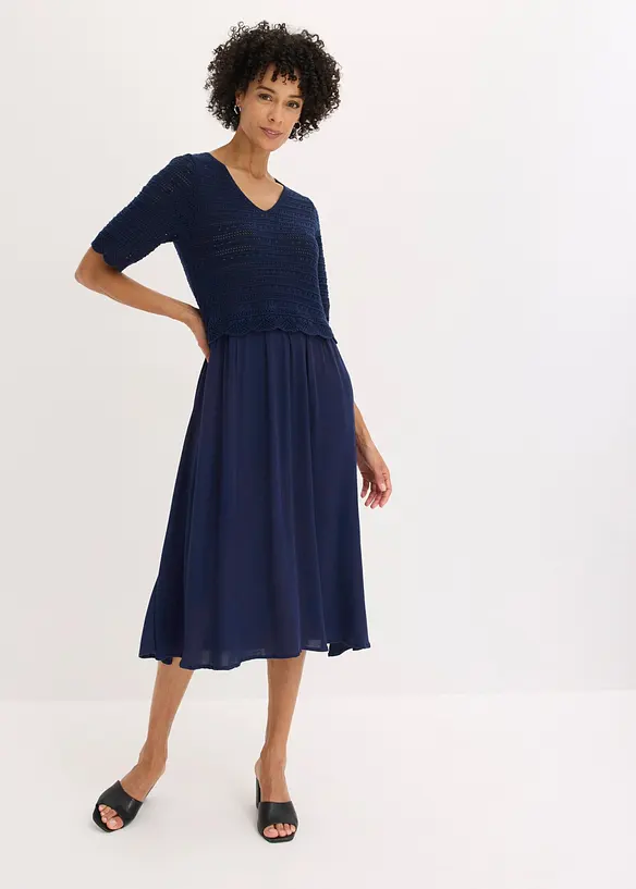 Kleid mit integriertem Ajourstrick-Oberteil, bonprix