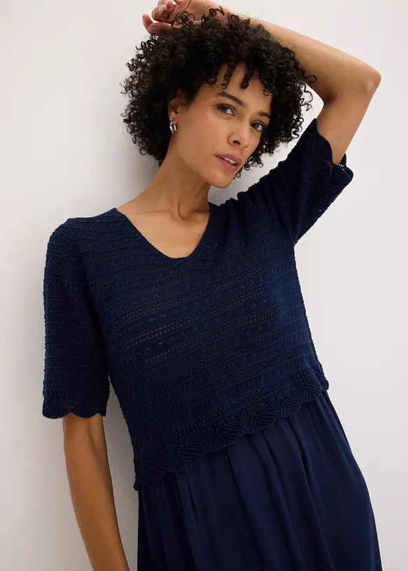 Kleid mit integriertem Ajourstrick-Oberteil, bonprix