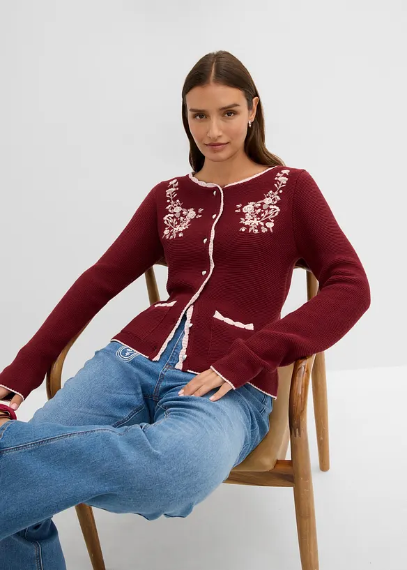 Joli gilet en maille bavarois avec broderie, bonprix