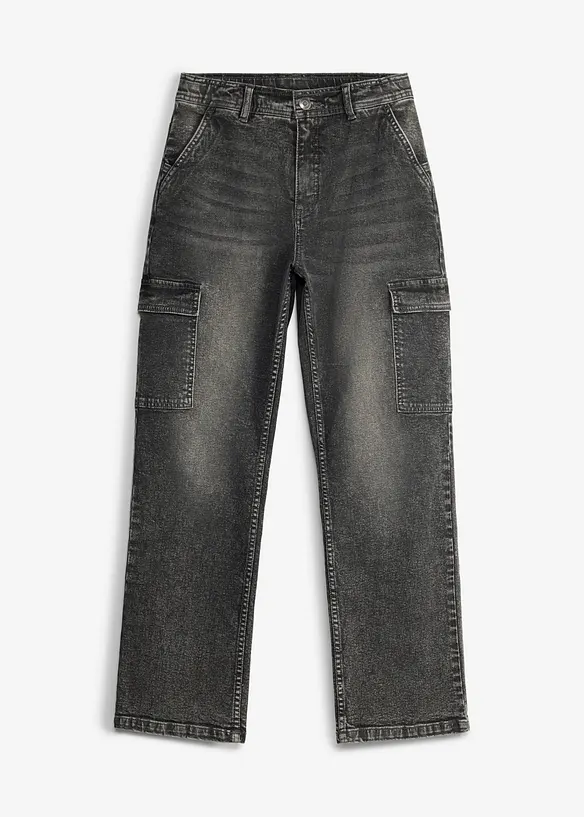 Weite Cargo-Jeans Mid Waist, bonprix
