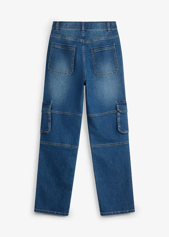 Loose-Fit-Cargojeans mit verstellbarem Bund, Straight, bonprix