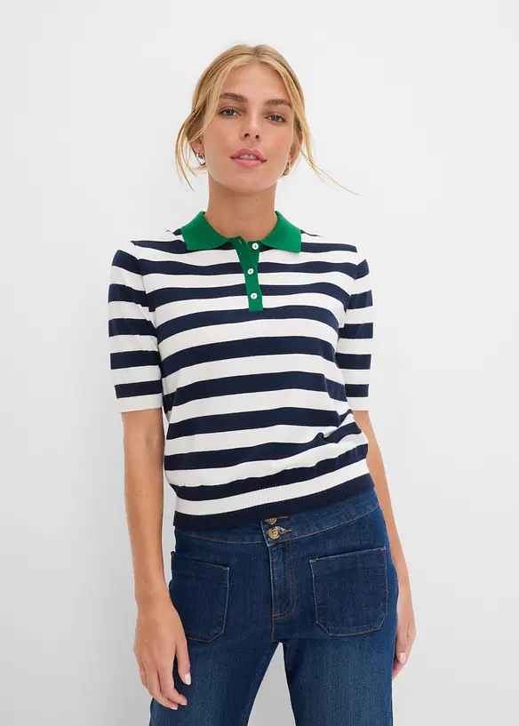 Pull col polo en fine maille, bonprix