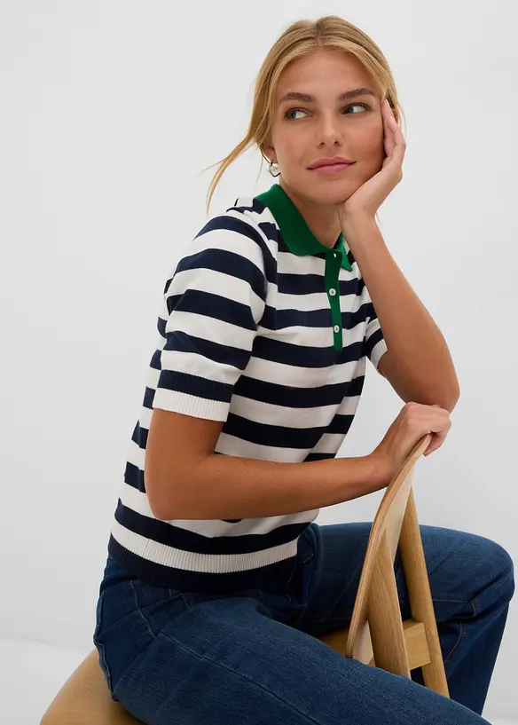Pull col polo en fine maille, bonprix