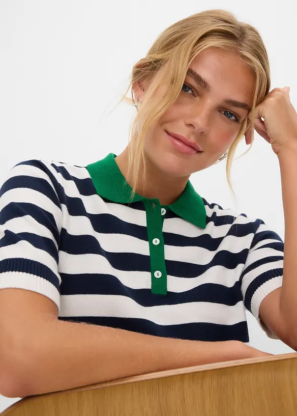 Pull col polo en fine maille, bonprix
