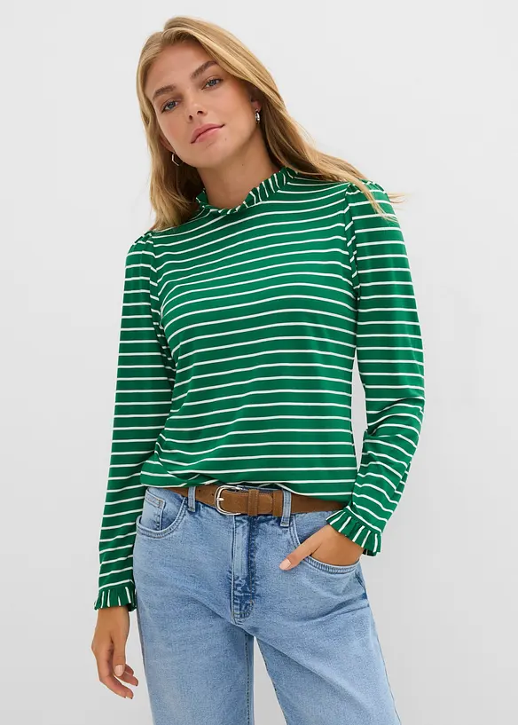 T-shirt manches longues &agrave; finitions ruch&eacute;es, bonprix