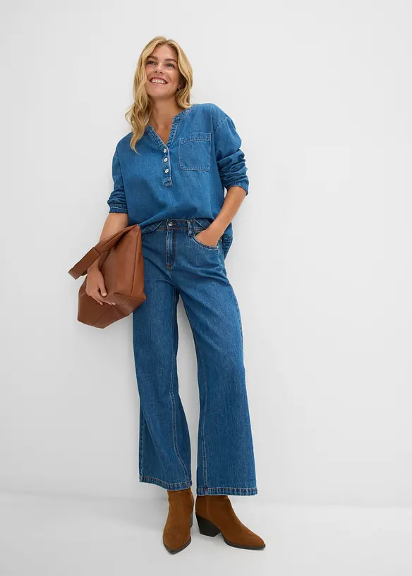 Wide-Leg-Jeans Mid Waist cropped, bonprix