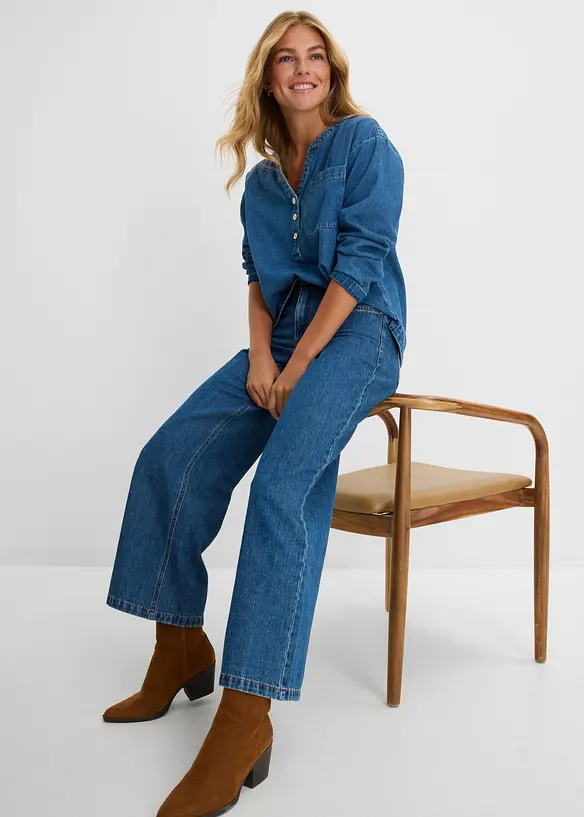 Wide-Leg-Jeans Mid Waist cropped, bonprix