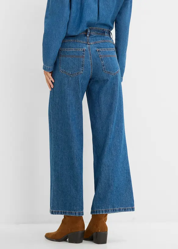 Wide-Leg-Jeans Mid Waist cropped, bonprix