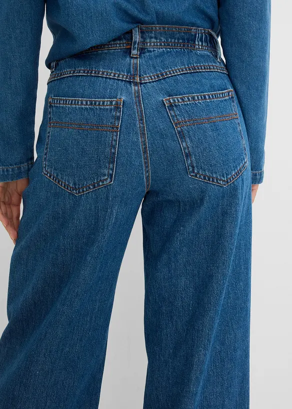 Wide-Leg-Jeans Mid Waist cropped, bonprix