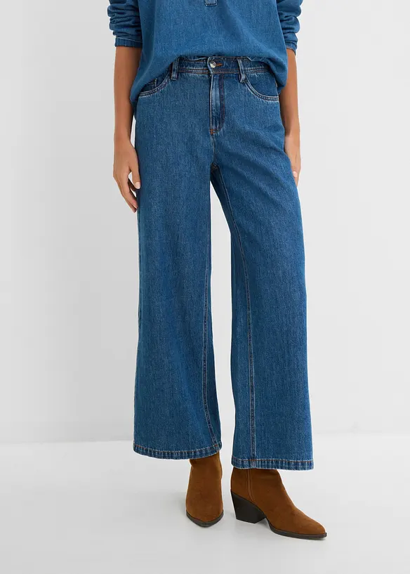 Wide-Leg-Jeans Mid Waist cropped, bonprix