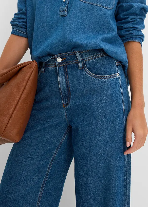 Wide-Leg-Jeans Mid Waist cropped, bonprix