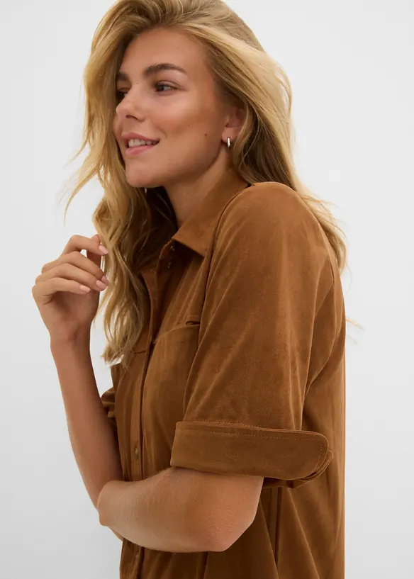 Hemdblusenkleid in Velourslederimitat, bonprix
