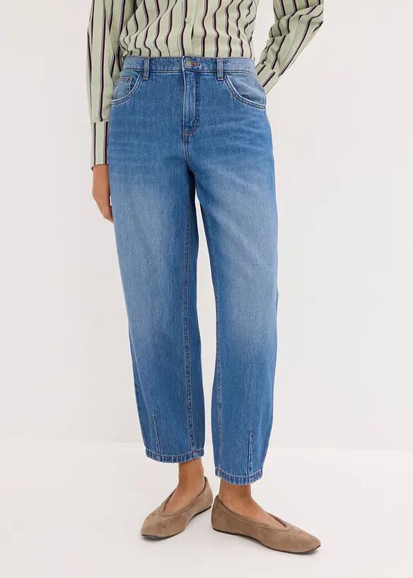 Jean barrel cropped, taille mi-haute, bonprix