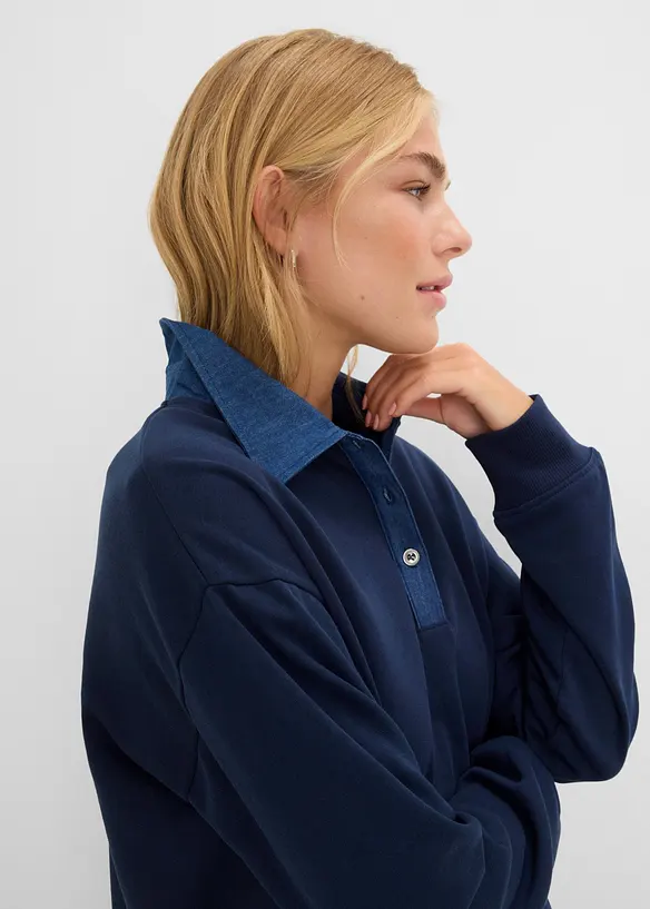 Sweat oversize avec col en denim, bonprix