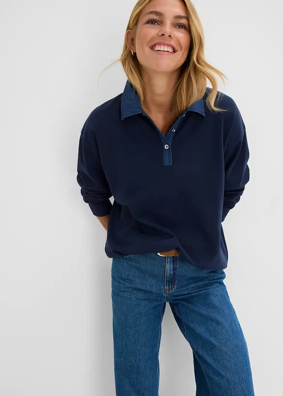 Sweat oversize avec col en denim, bonprix