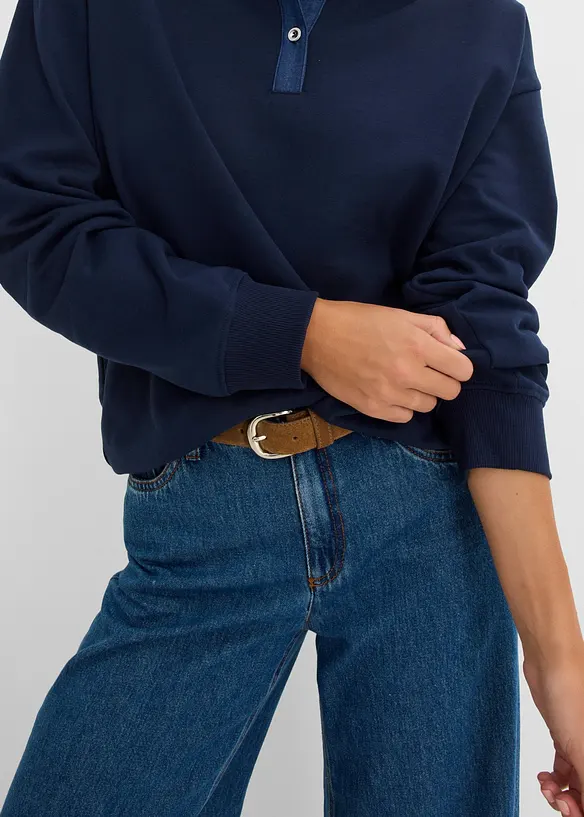 Sweat oversize avec col en denim, bonprix
