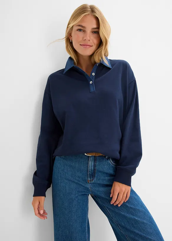 Sweat oversize avec col en denim, bonprix