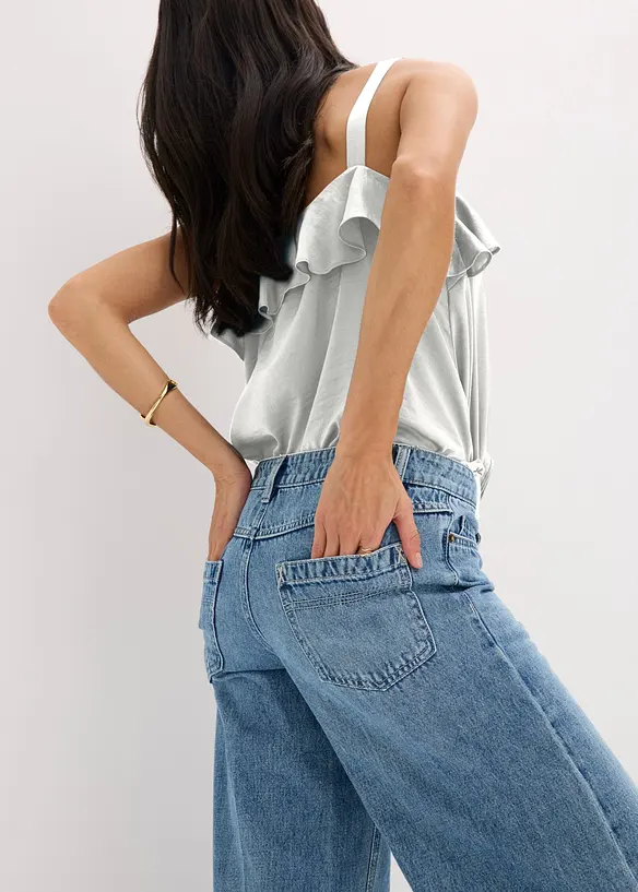 Jean large taille mi-haute, longueur sol, peu extensible, bonprix