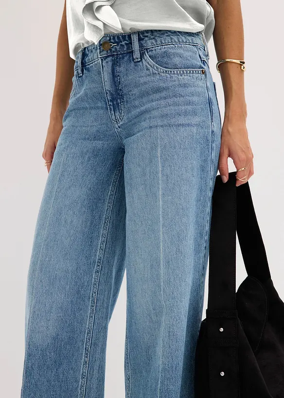 Jean large taille mi-haute, longueur sol, peu extensible, bonprix