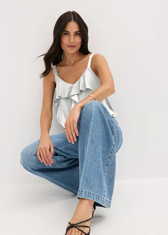 Jean large taille mi-haute, longueur sol, peu extensible, bonprix