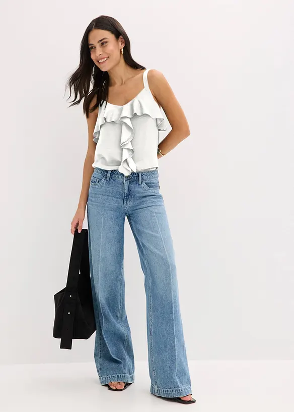 Jean large taille mi-haute, longueur sol, peu extensible, bonprix