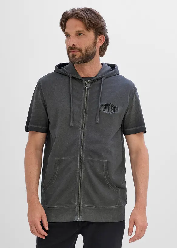 Kapuzen-Sweat-Weste in gewaschener Optik aus reiner Baumwolle, bonprix
