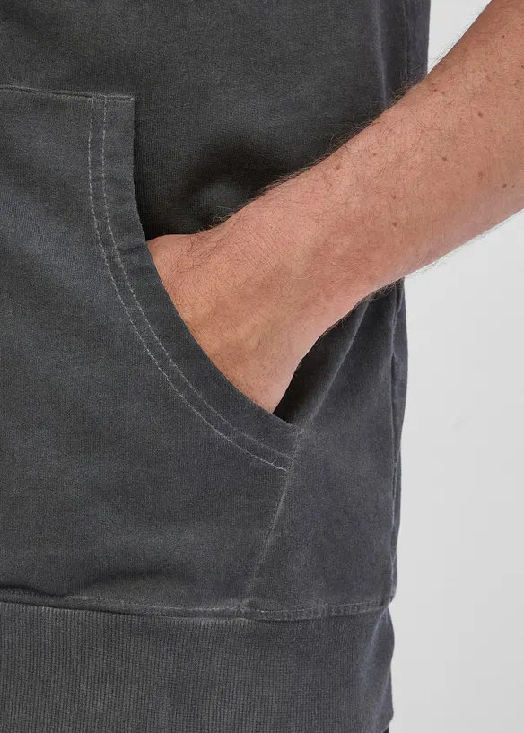 Kapuzen-Sweat-Weste in gewaschener Optik aus reiner Baumwolle, bonprix