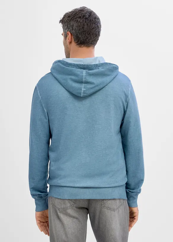 Kapuzen-Sweatjacke in gewaschener Optik aus reiner Baumwolle, bonprix