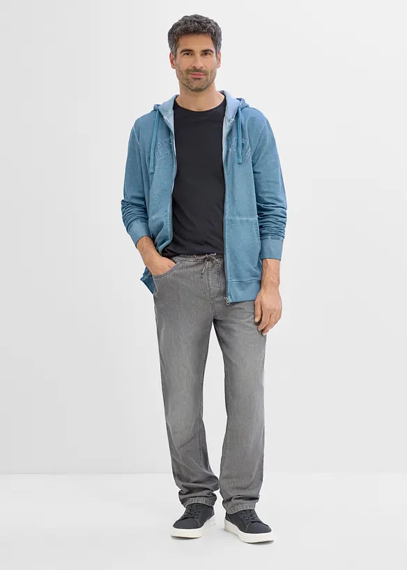 Kapuzen-Sweatjacke in gewaschener Optik aus reiner Baumwolle, bonprix