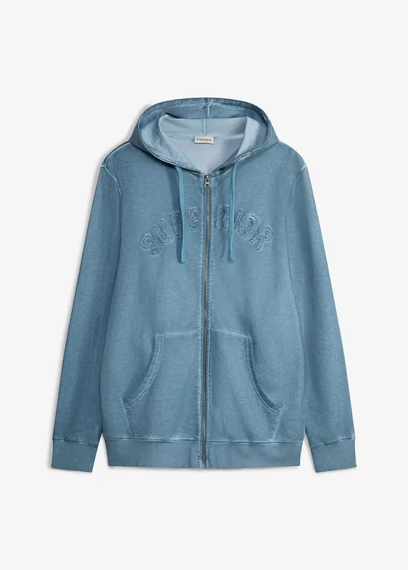 Kapuzen-Sweatjacke in gewaschener Optik aus reiner Baumwolle, bonprix